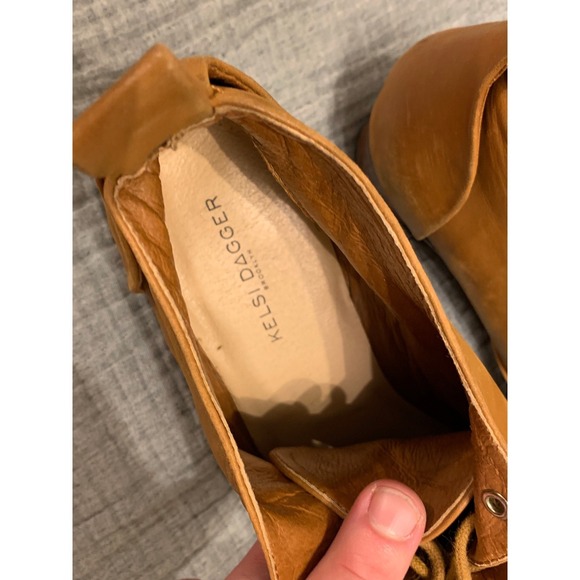 Kelsi Dagger Brooklyn Tan Leather Lace Up Ankle Boots Women's Size Oxford 9.5 - Picture 8 of 8